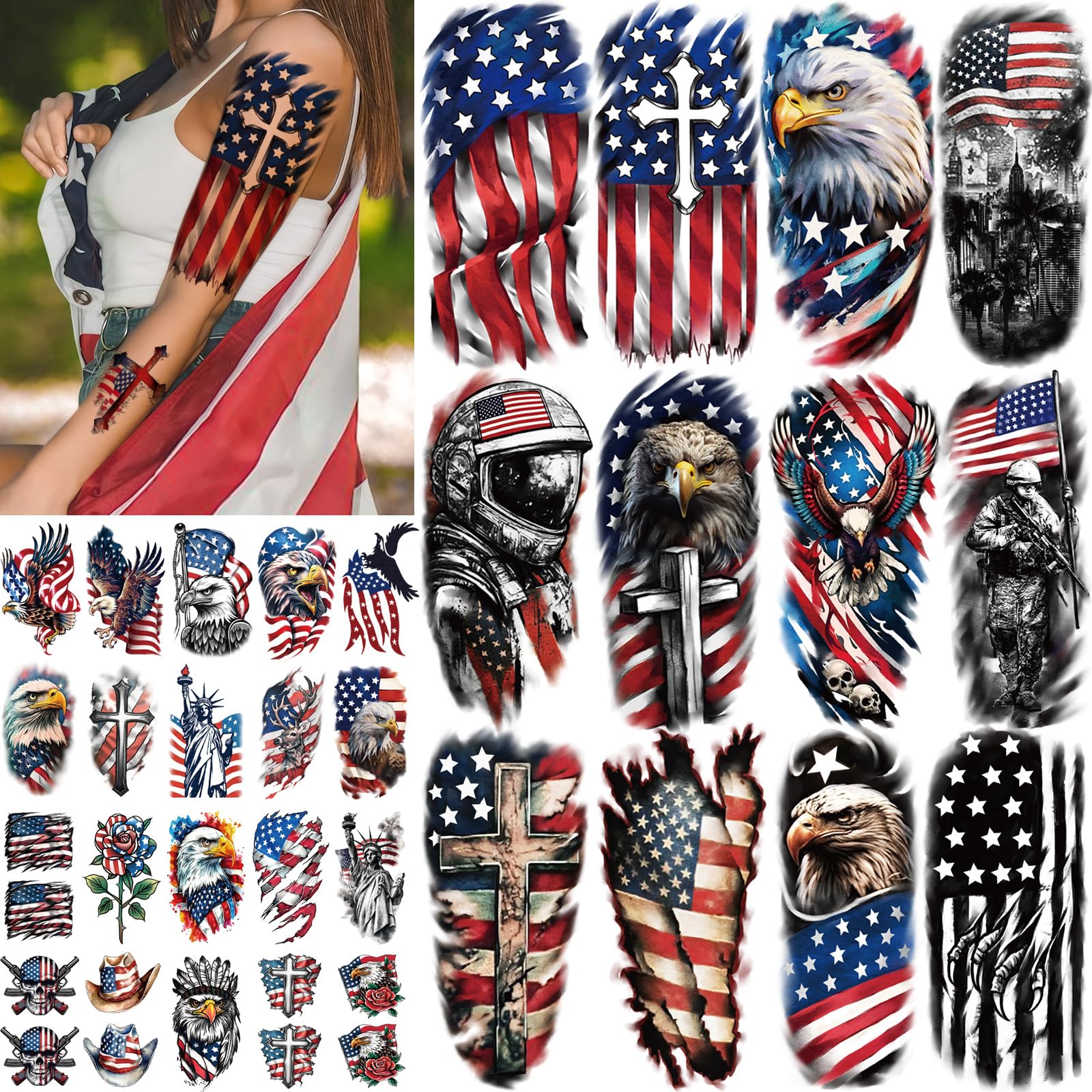 Yazhiji patriotic symbols tattoo, versatile decoration for tattoos and costumes.