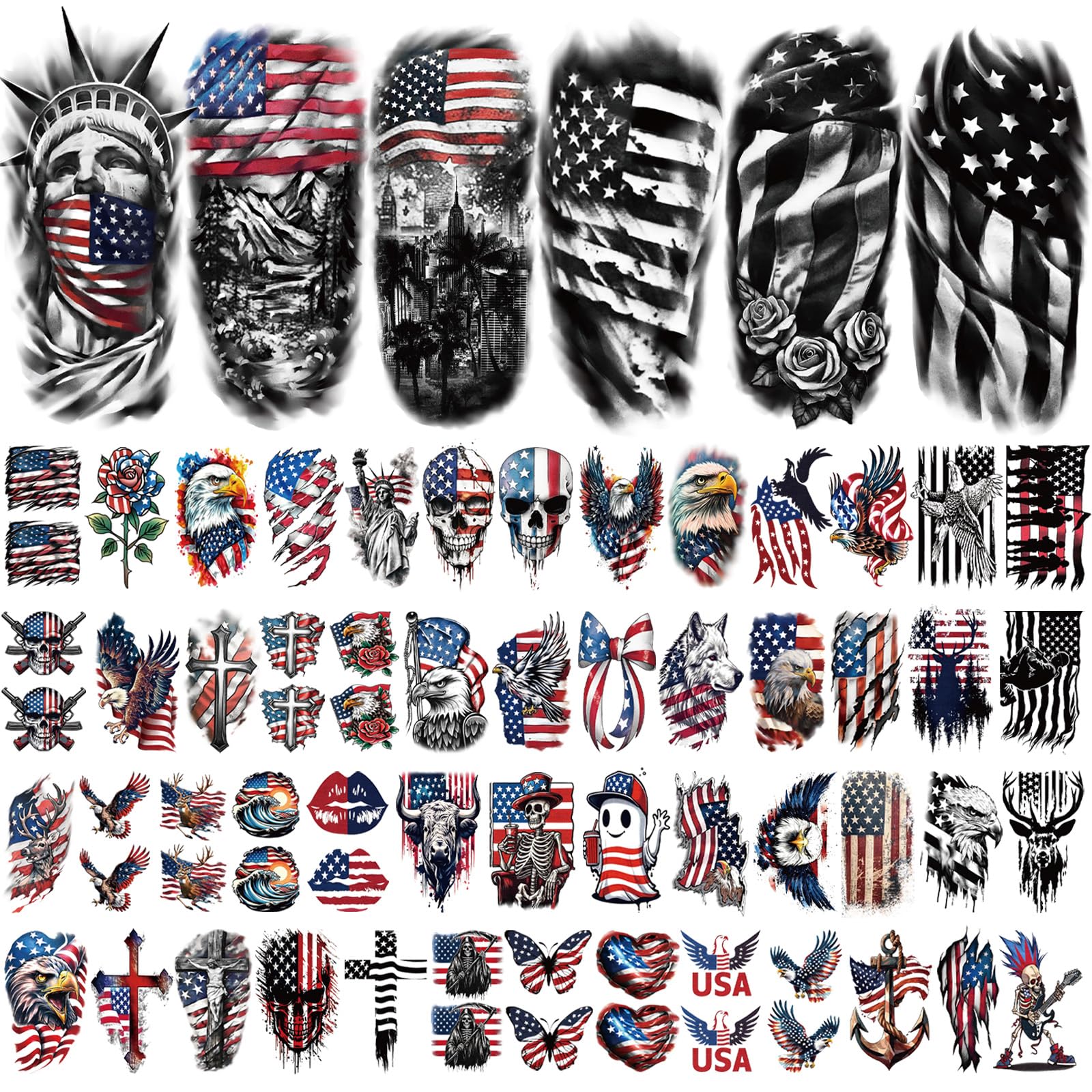 Yazhiji USA flag tattoo design, vivid colors for parades and poolside parties.
