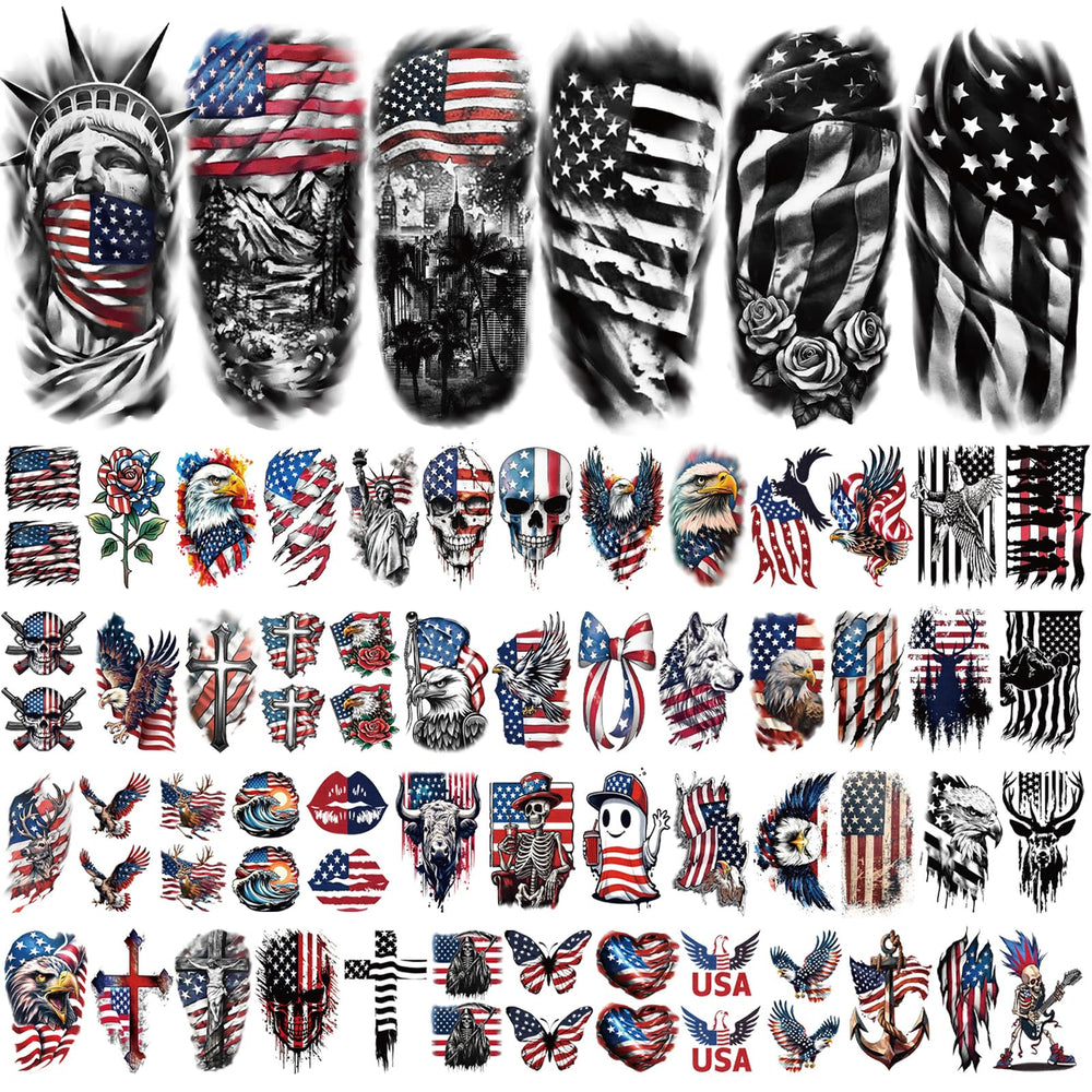 Yazhiji USA flag tattoo design, vivid colors for parades and poolside parties.