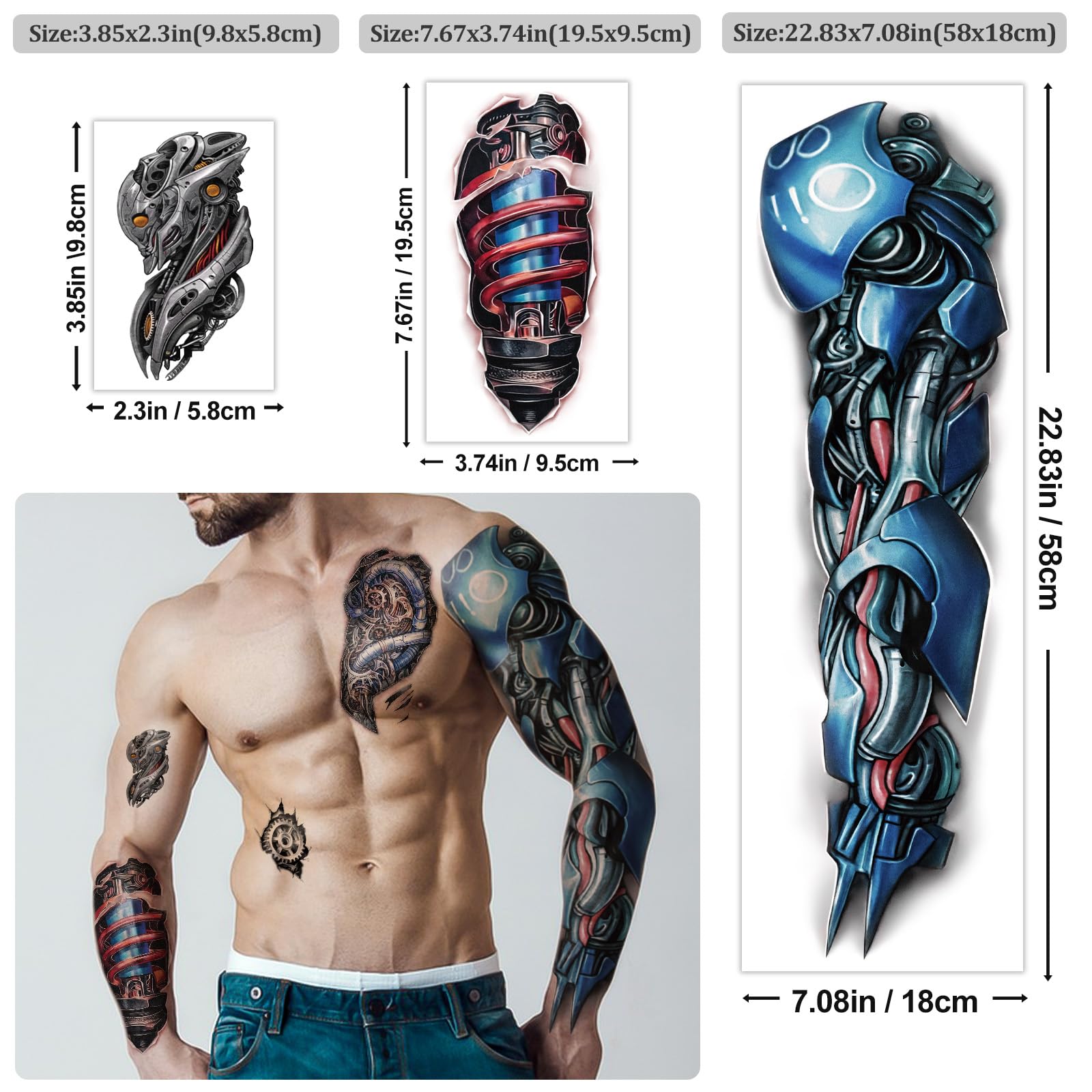 Yazhiji robotic mechanical tattoo detail enhances realism on skin
