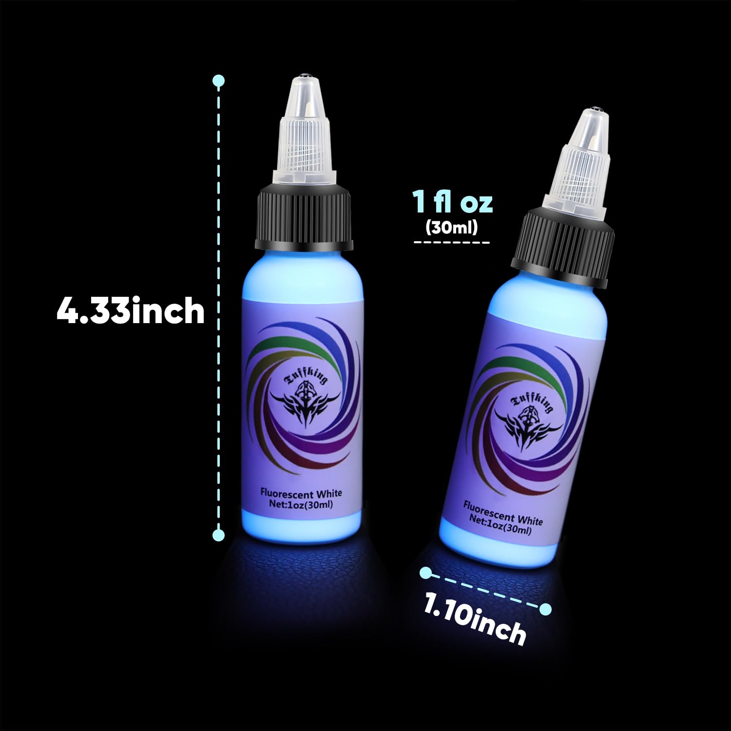 Ybeauty white fluorescent tattoo ink for crisp contrast and daytime visibility.