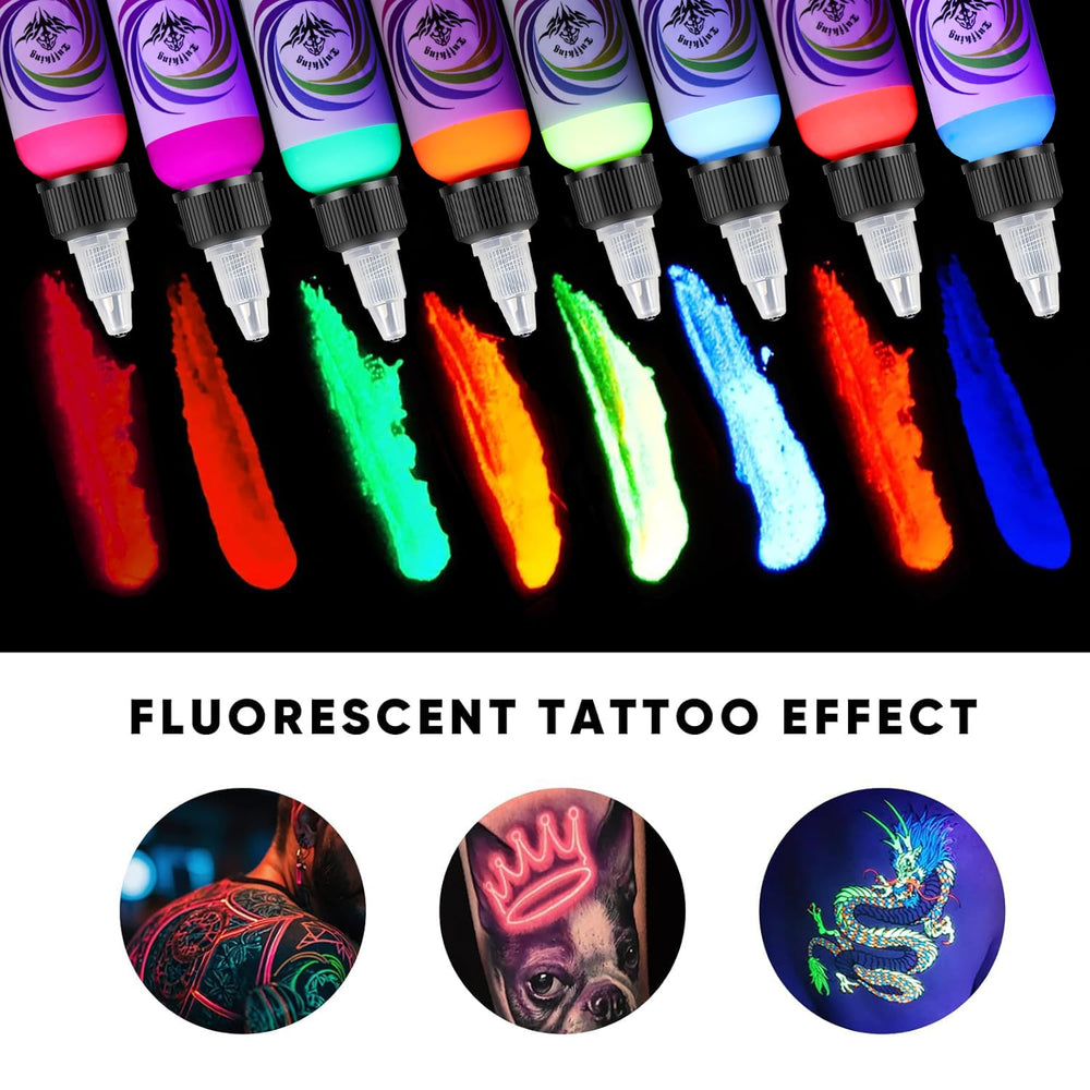 Ybeauty yellow fluorescent tattoo ink for bright highlights under blacklight.