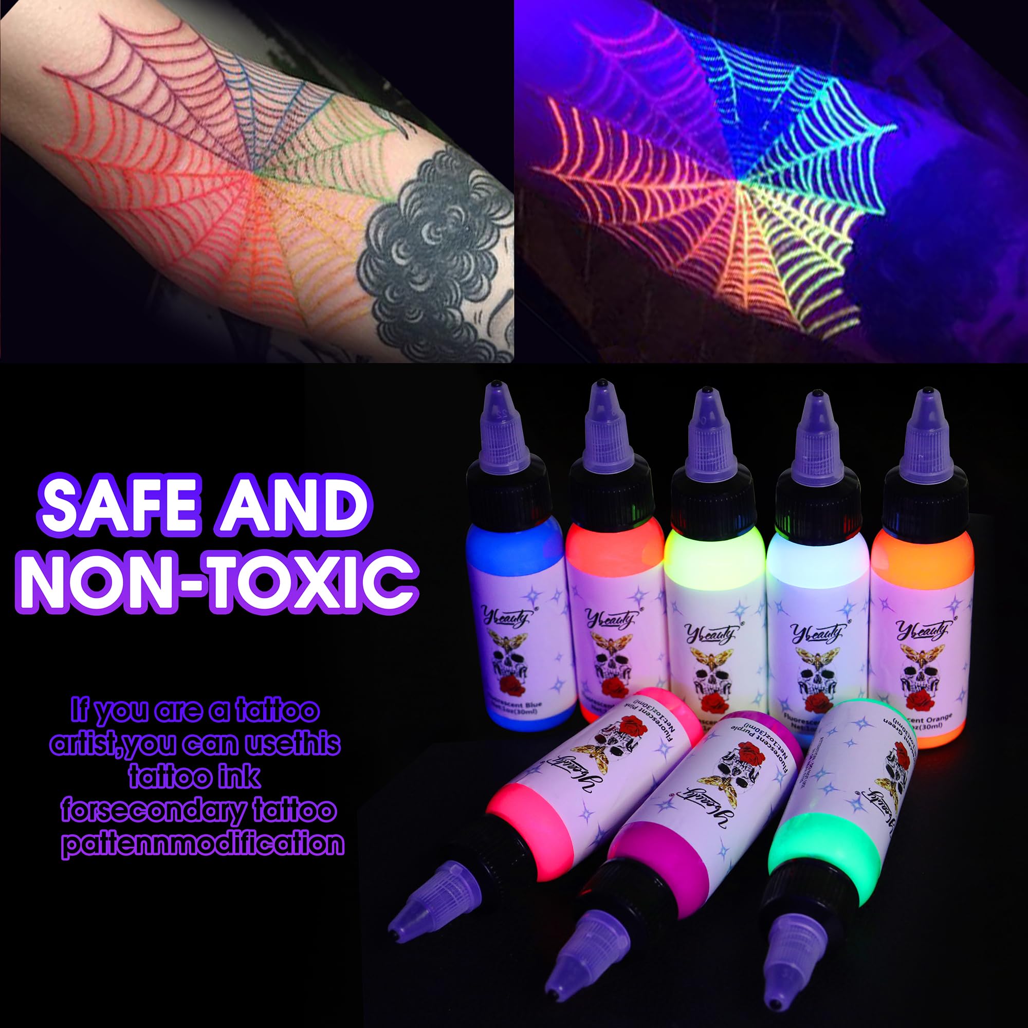 Ybeauty purple UV tattoo ink bottle for standout luminous tattoos