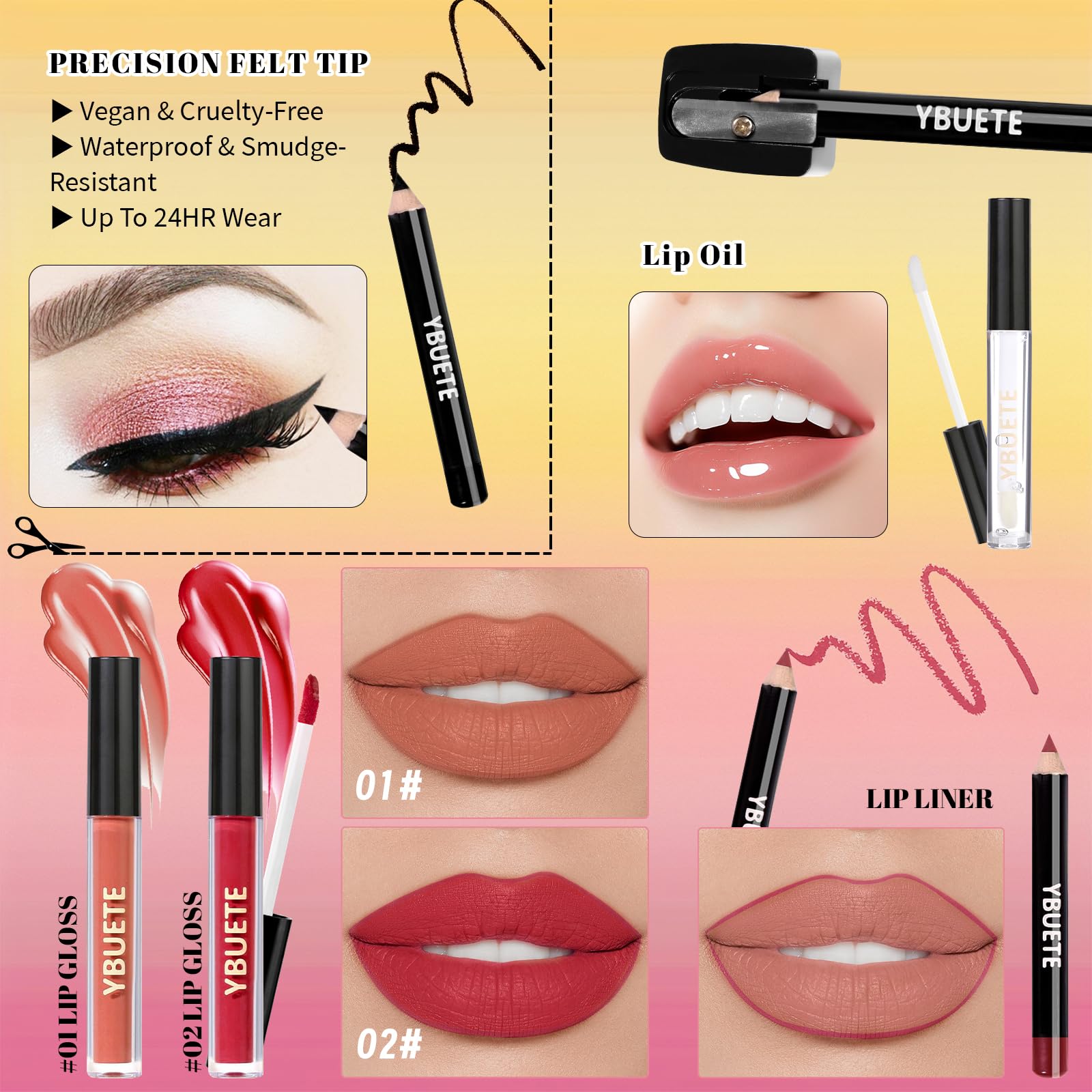 YBUETE lip liner for precise definition and finishing touches.