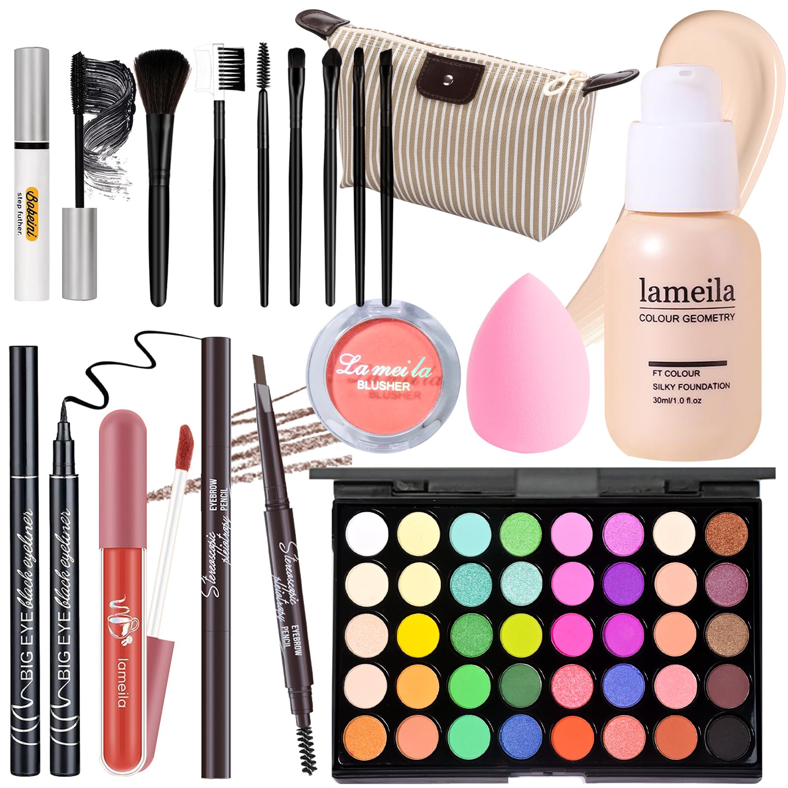 YBUETE makeup set palette shows 40 shades for versatile looks.