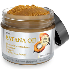 YBW Batana Oil bottle pour shows a pure nourishing formula for scalp and hair.