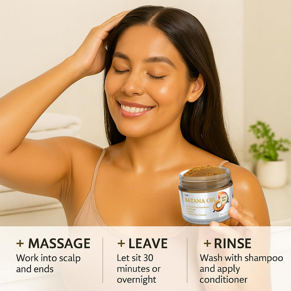 YBW Batana Oil hair after-care shot demonstrates smooth, manageable strands.