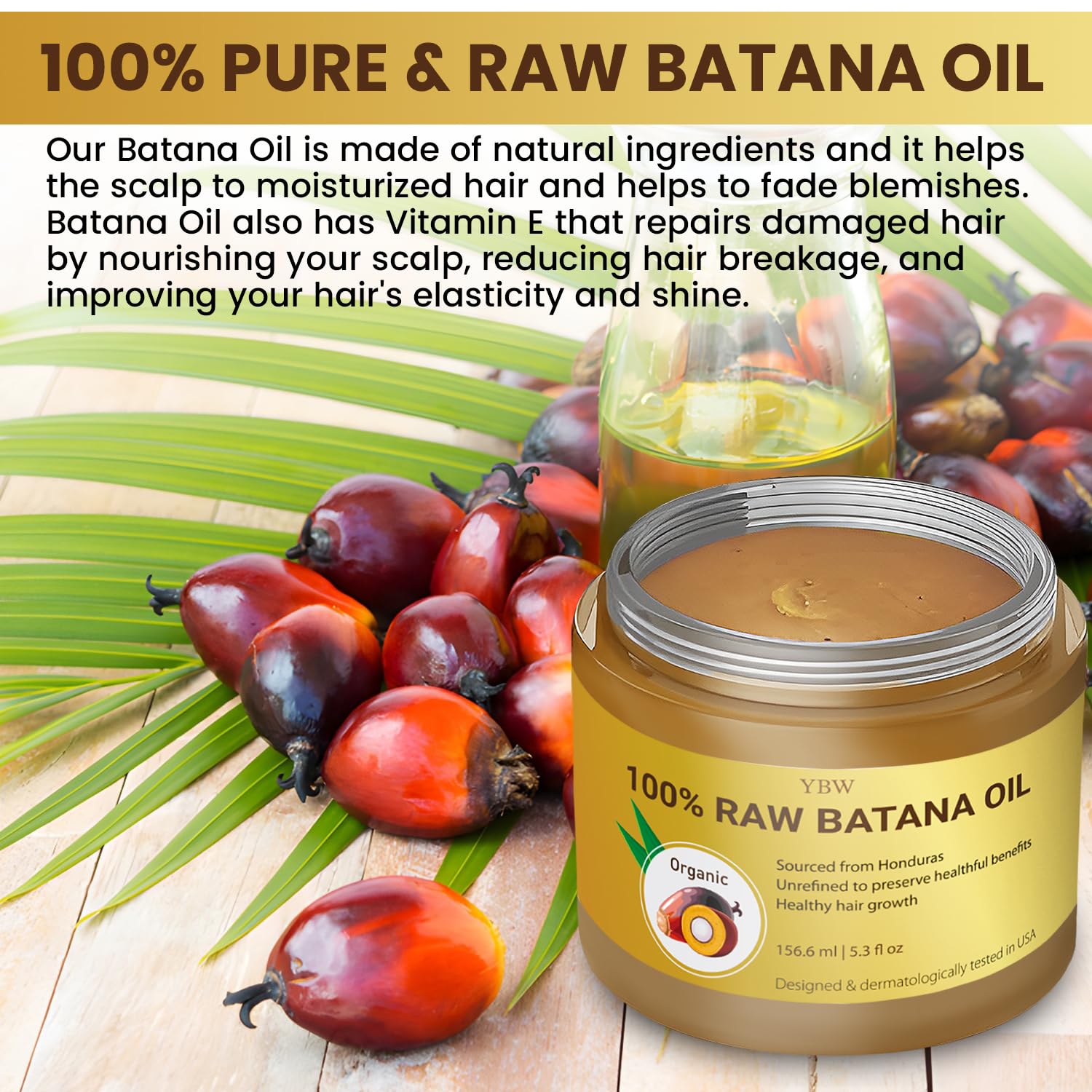 YBW Batana Oil jar close-up highlighting texture ideal for scalp nourishment