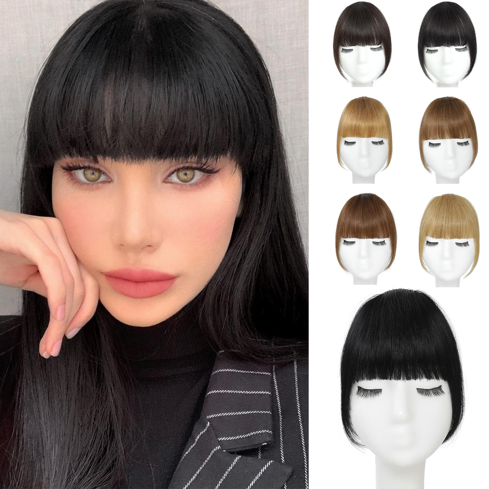 YBYMCAI clip-in bangs blend with natural hair for an undetectable daily look.