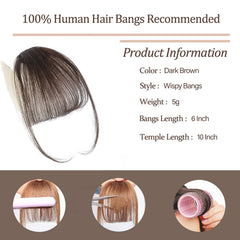 YBYMCAI dark brown clip-on bangs add instant volume.