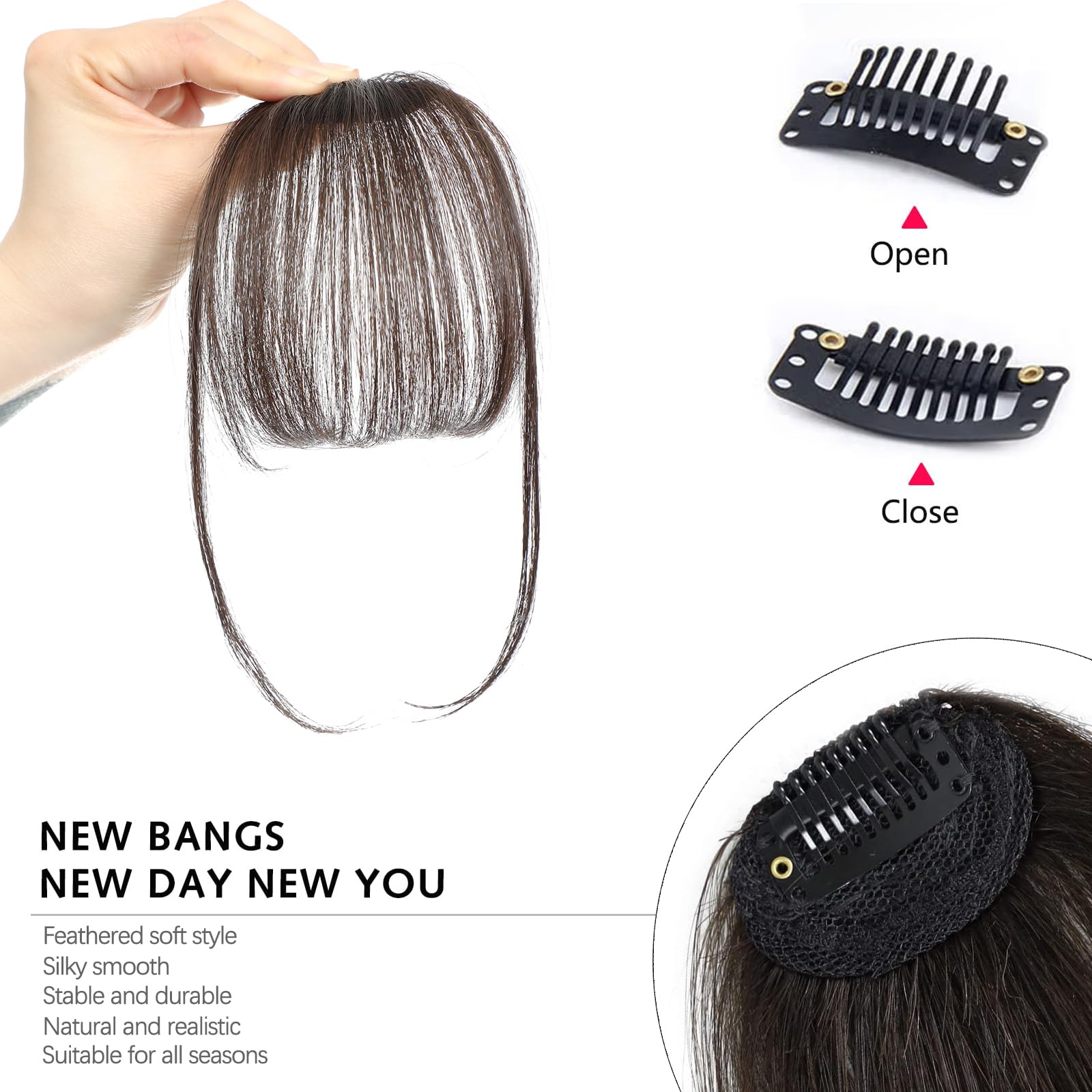 YBYMCAI real human hair bangs for versatile styling.