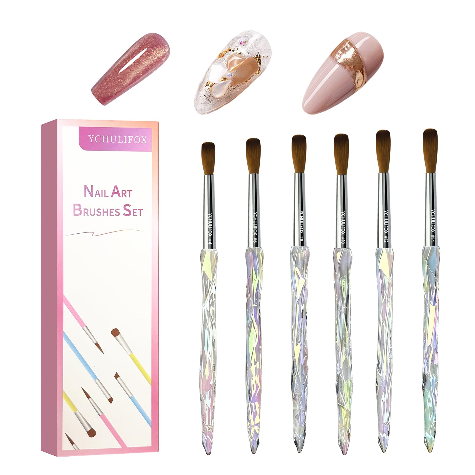 YCHULIFOX acrylic art kit brushes-4-6-8-10-12-14mm for precise detailing and coverage.
