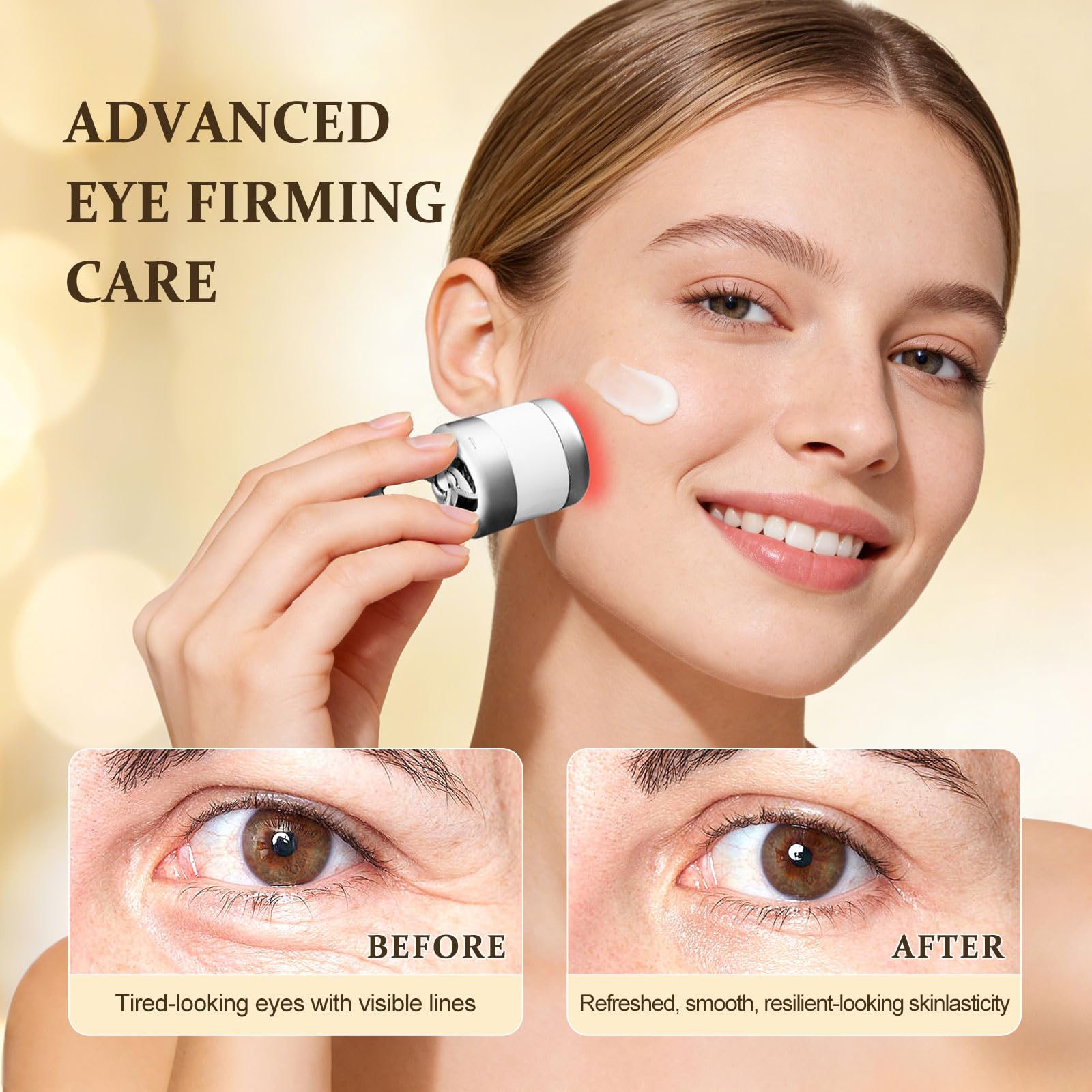 Ycz Neck-Eye Care near-eye contour application highlighting subtle firming effect.