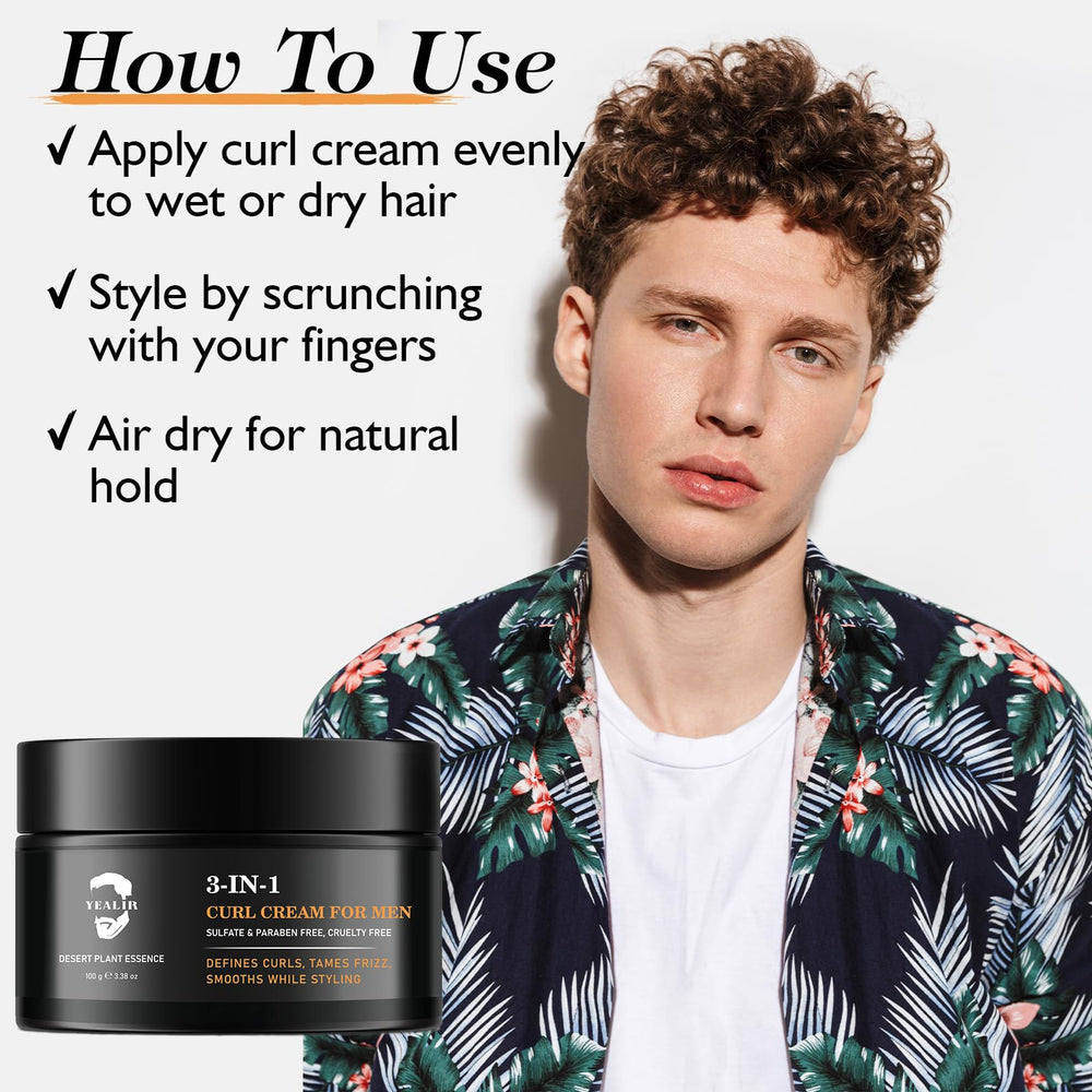 YEALIR man applying curl cream for defined curls.