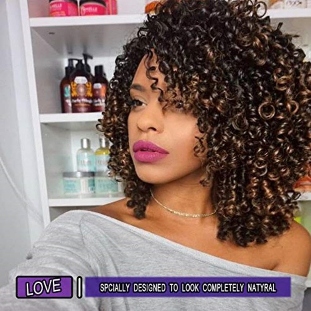 YEAME Curly Wig 15 inch length on head demonstrating versatile volume