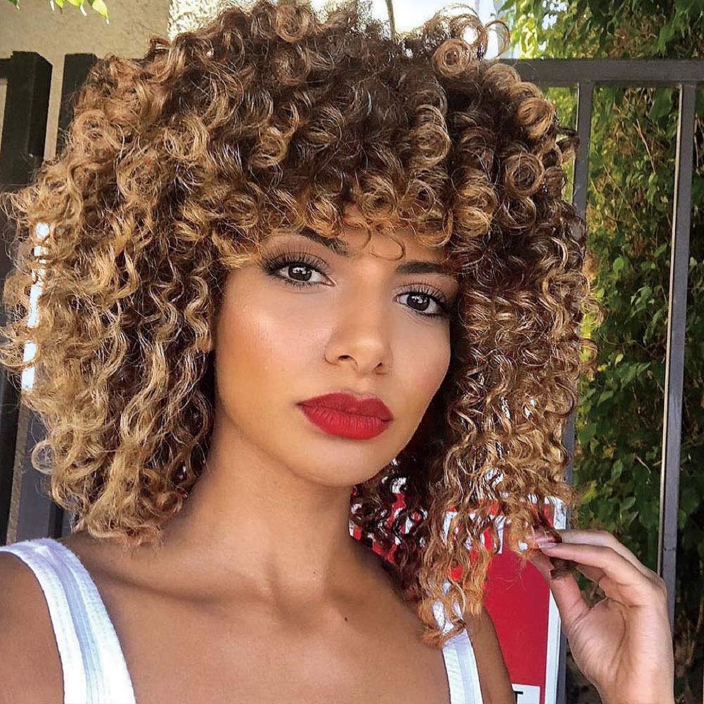 YEAME Curly Wigs blonde brown mix, 15 inch length adds natural volume