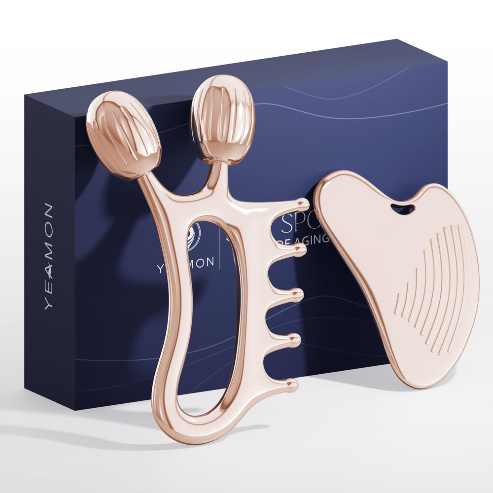 Yeamon 3in1 gua sha roller comb set for facial contouring and relaxing massage.