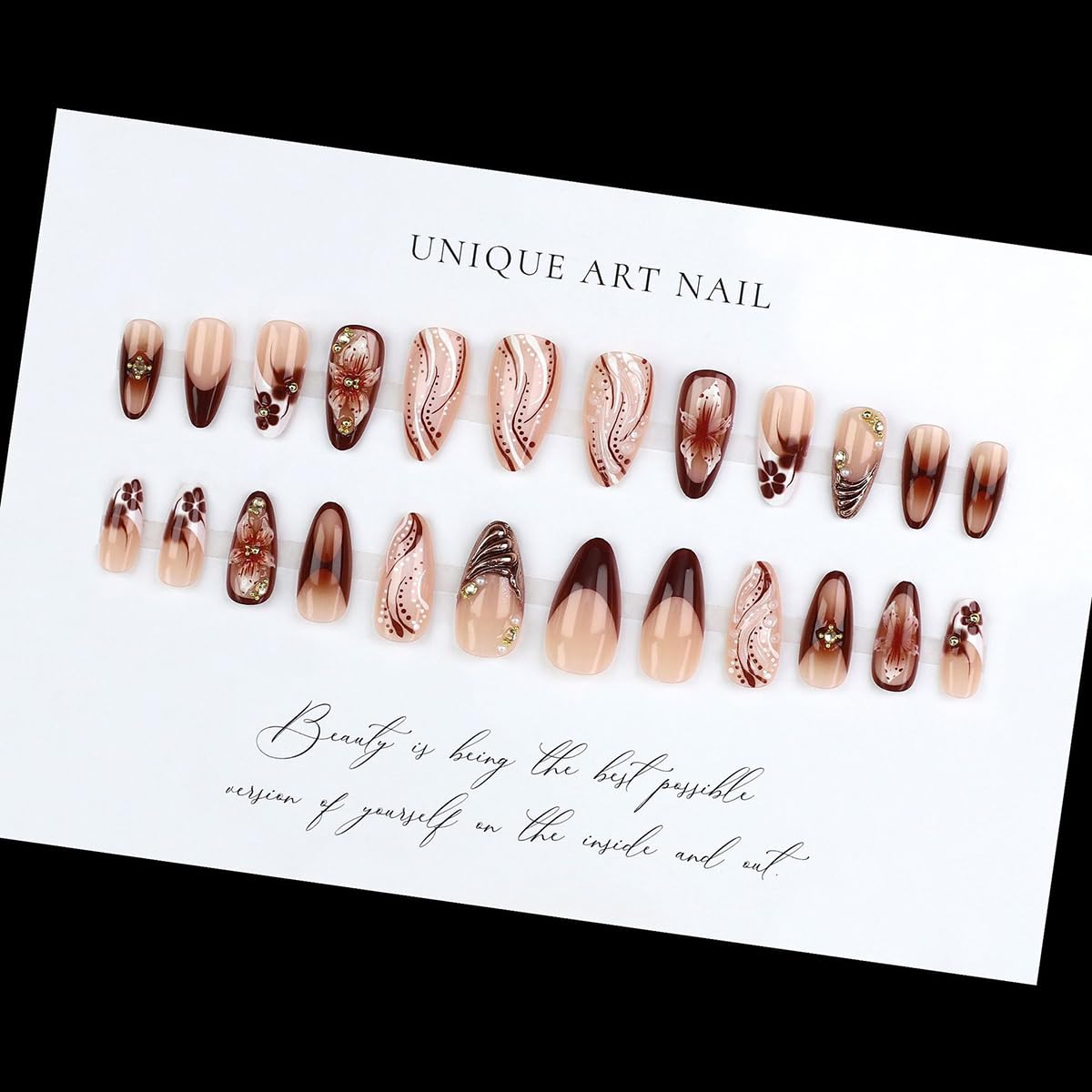 YEFIUO detailed rose design press-on nails for elegant everyday wear