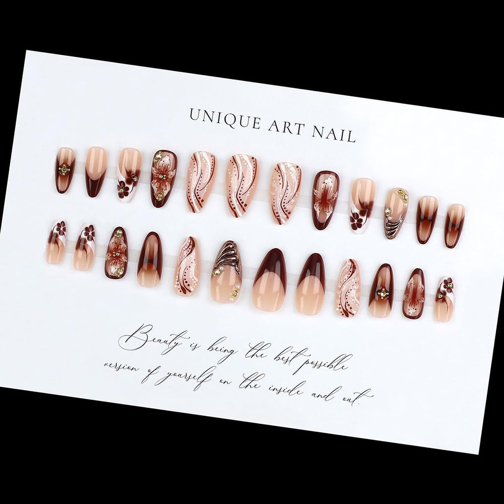 YEFIUO detailed rose design press-on nails for elegant everyday wear