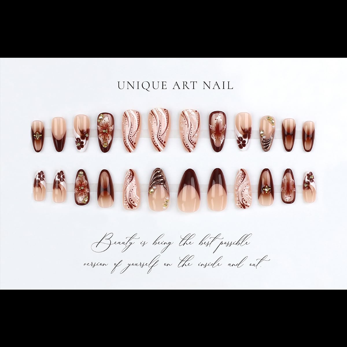 YEFIUO glossy almond press-on nails offering salon-like shine in minutes