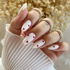 yefiuo Valentine almond short nails in white, salon-quality at home