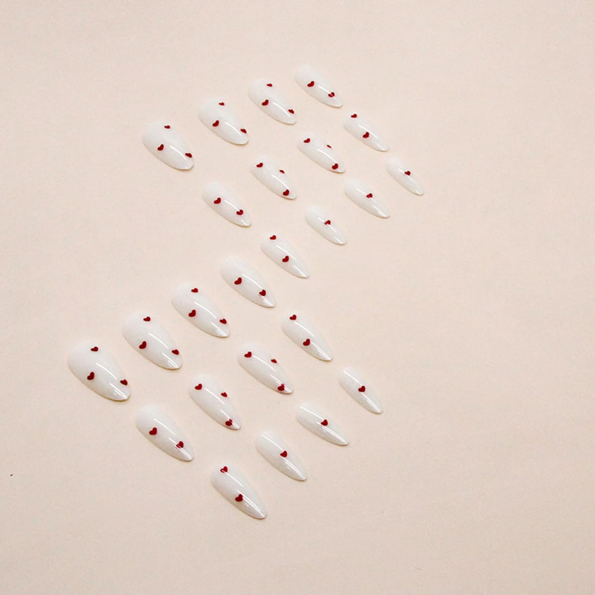 yefiuo Valentine nails with red heart design, glossy finish
