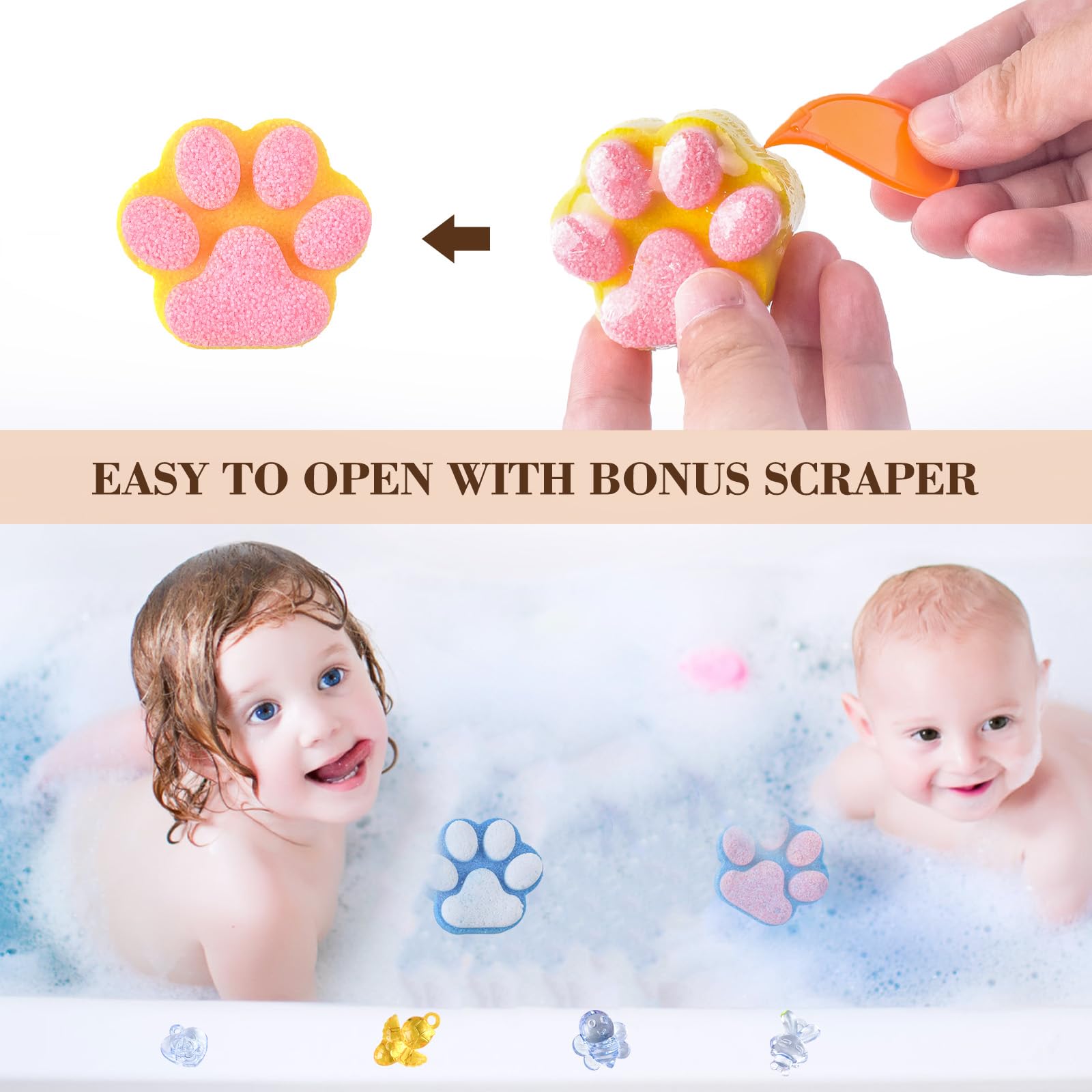 Yekery paw bath bomb reveals a crystal toy as it dissolves