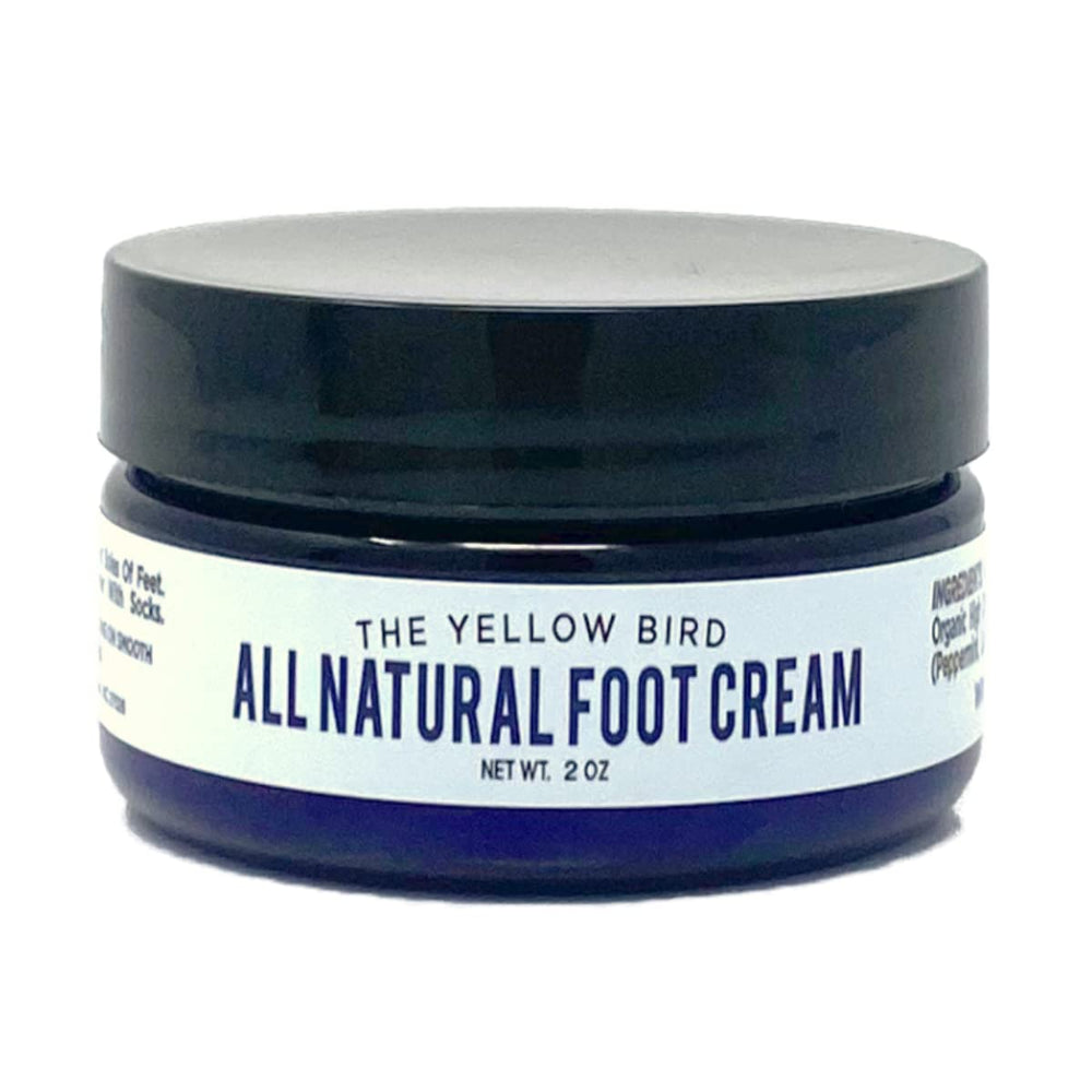Display of ingredients and label emphasizing paraben free gluten free formula for feet.
