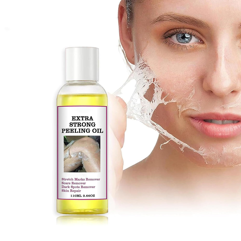 Yellow Peeling Oil bottle front for at-home body exfoliation.
