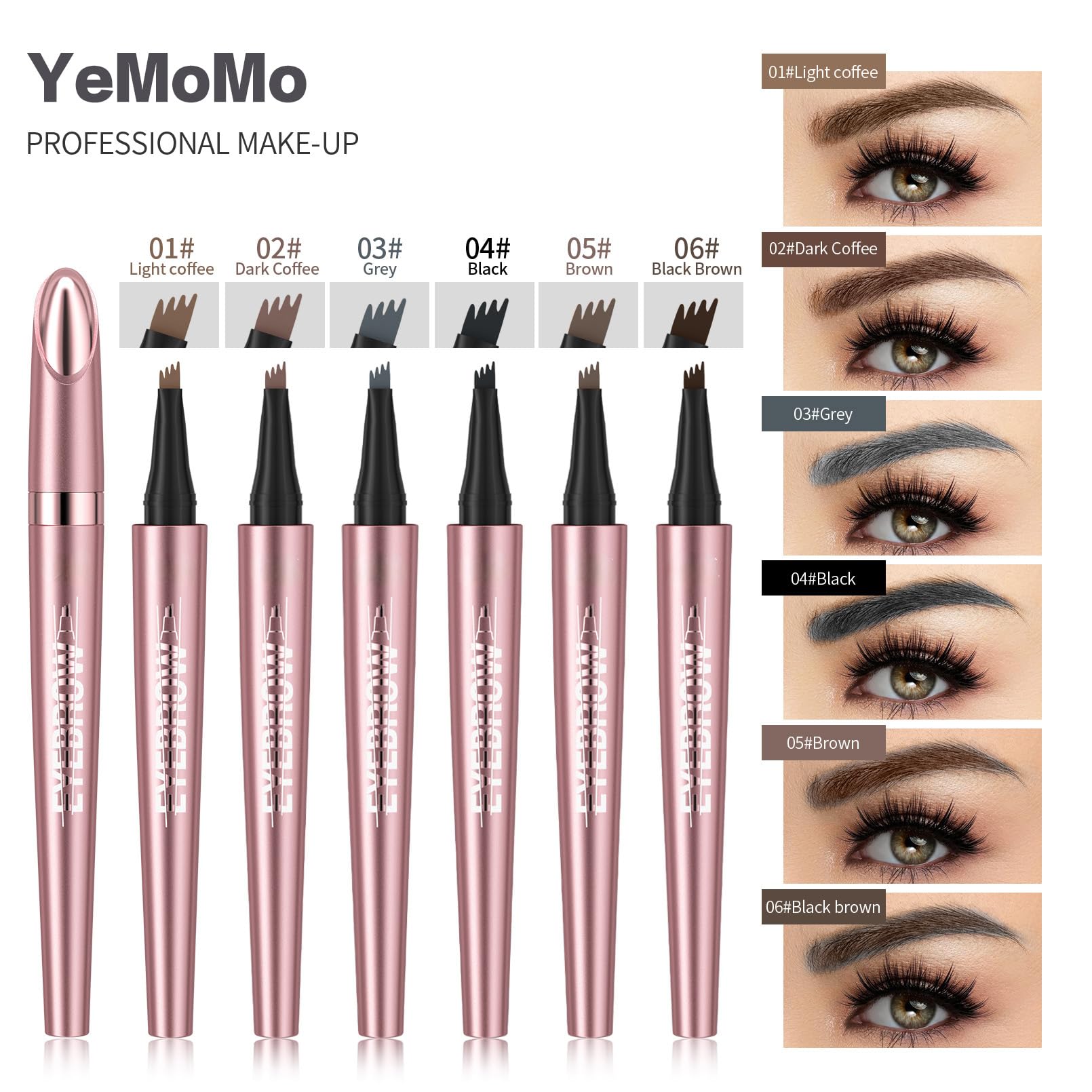 YeMoMo six shades swatch for customizable brow color matching.