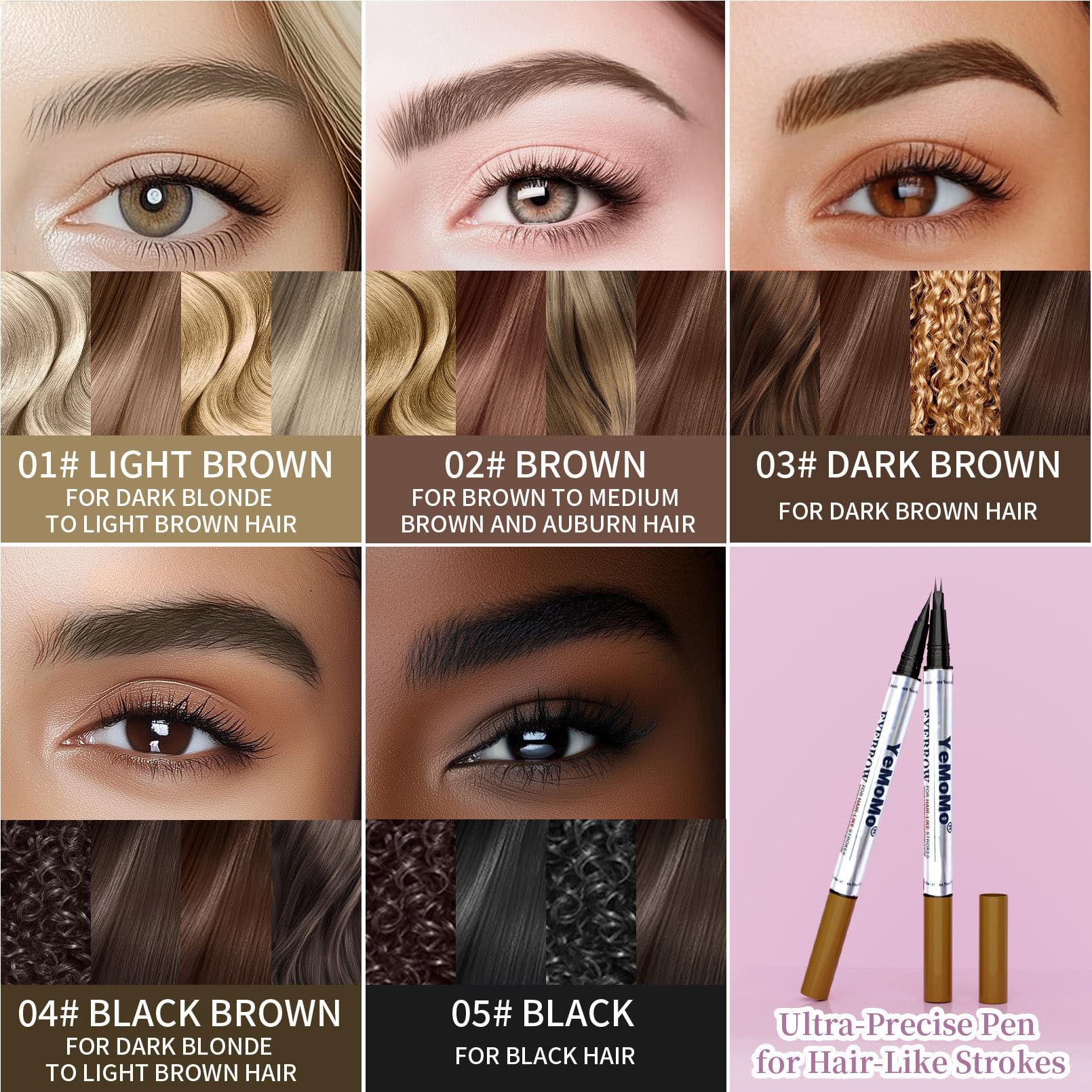 YeMoMo offers five natural shades to match brows and skin tones.