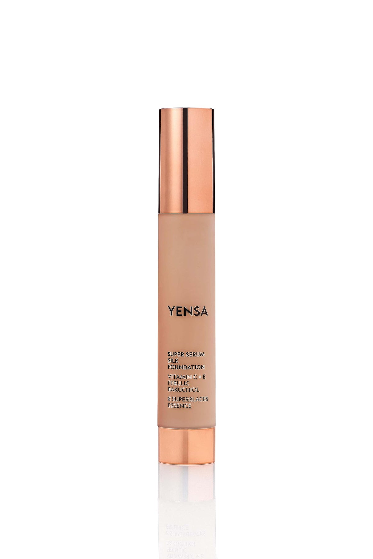 YENSA Serum Foundation Super Silk bottle showcases premium packaging with hydration-focused, full-coverage results.