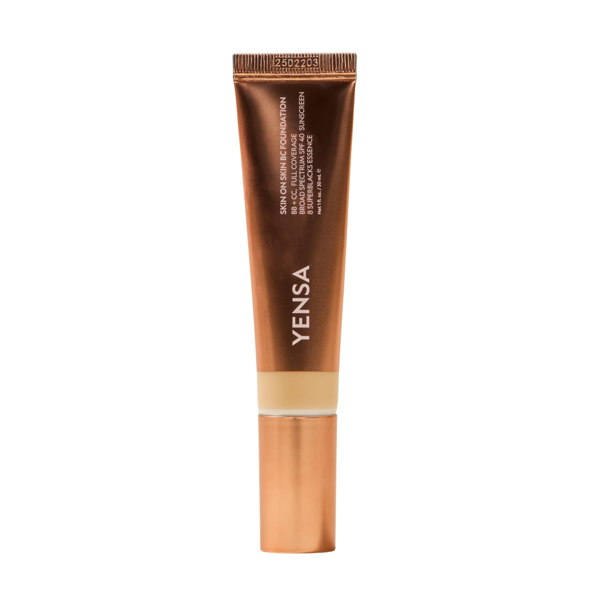 YENSA Skin on Skin BC Foundation bottle shows radiant, buildable coverage.