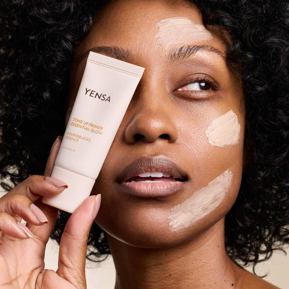 YENSA Tone Up primer application closeup delivers breathable, satin-sheen finish.