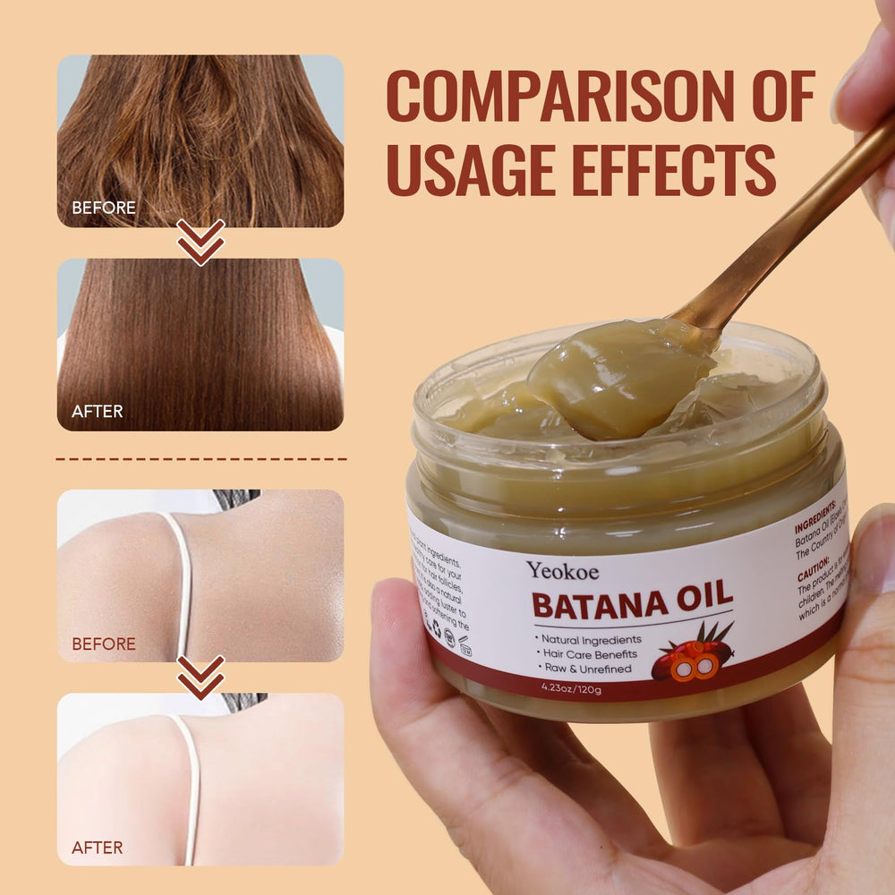 Yeokoe Batana Oil applied to scalp promotes gentle nourishment and shine.