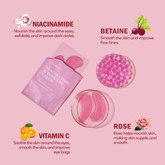 Yeokoe rose-extract eye patches close-up demonstrates soothing touch.