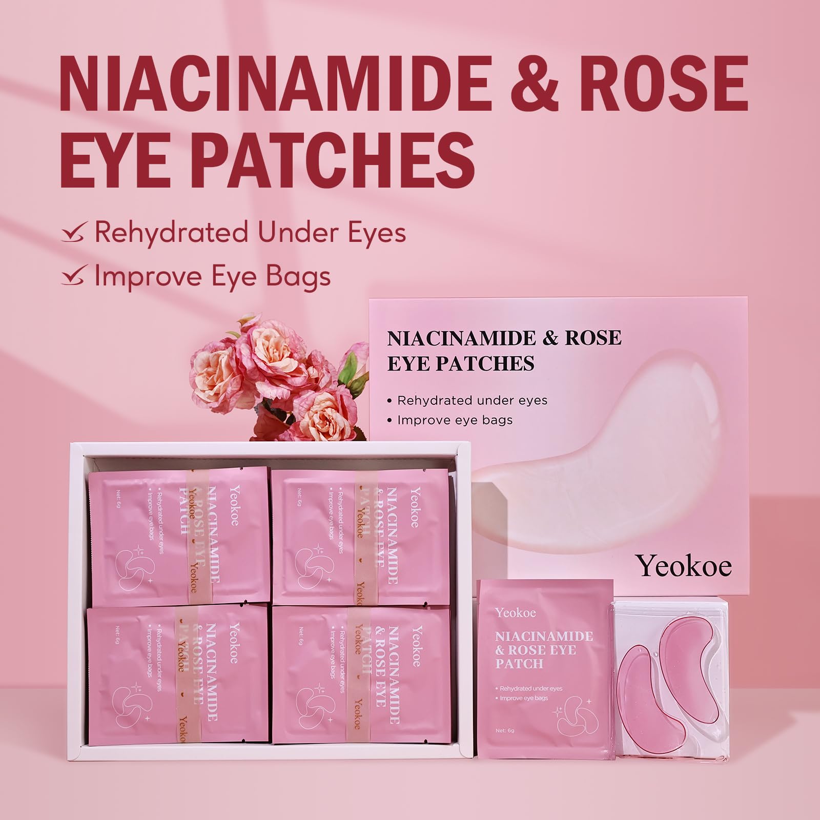 Yeokoe niacinamide eye patches texture close-up showing smoothing potential.