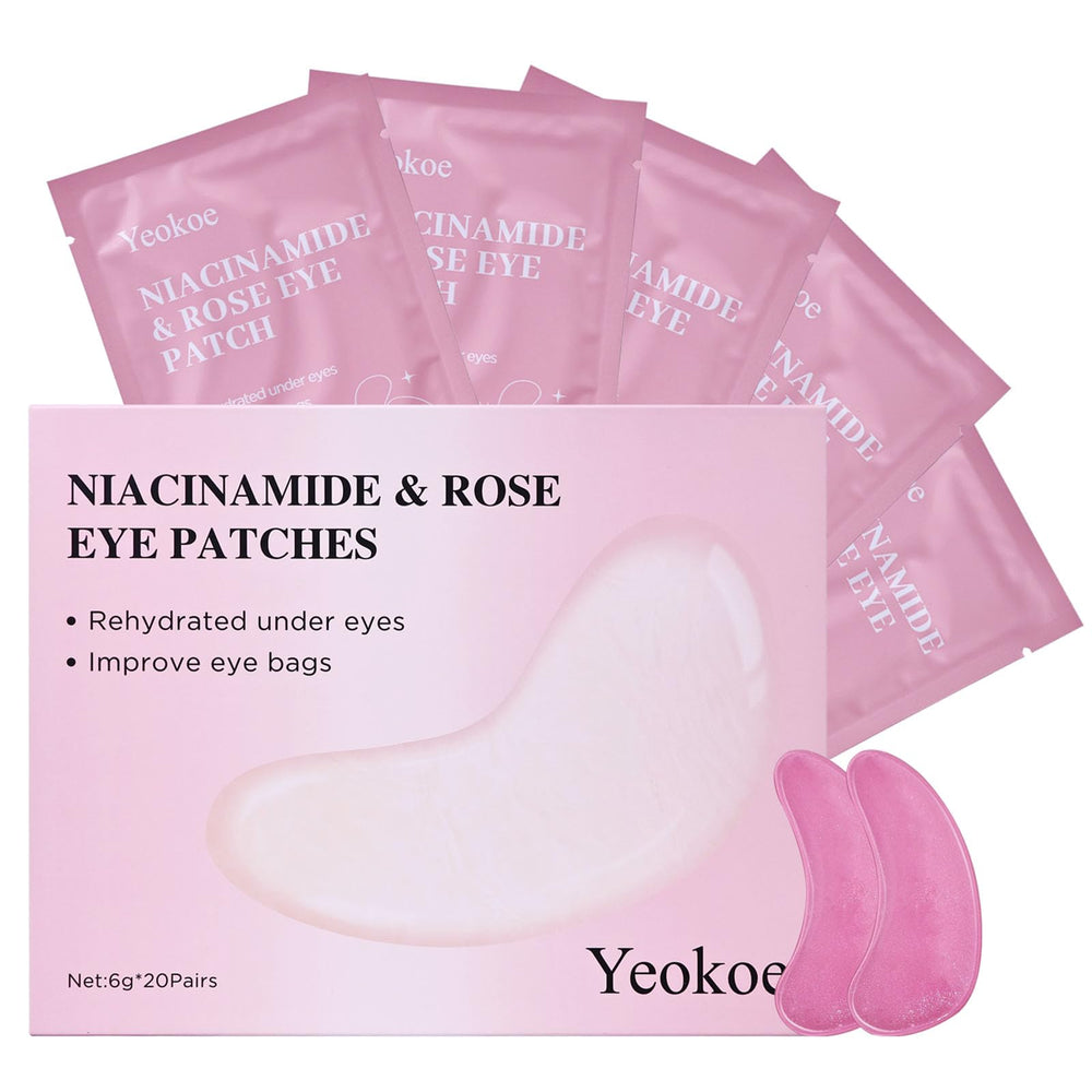 Yeokoe rose-hydration eye patches close-up show moisture delivery.
