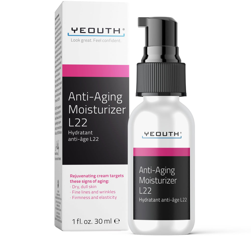 YEOUTH anti-aging face moisturizer jar showing rich hydrating texture for daily care.