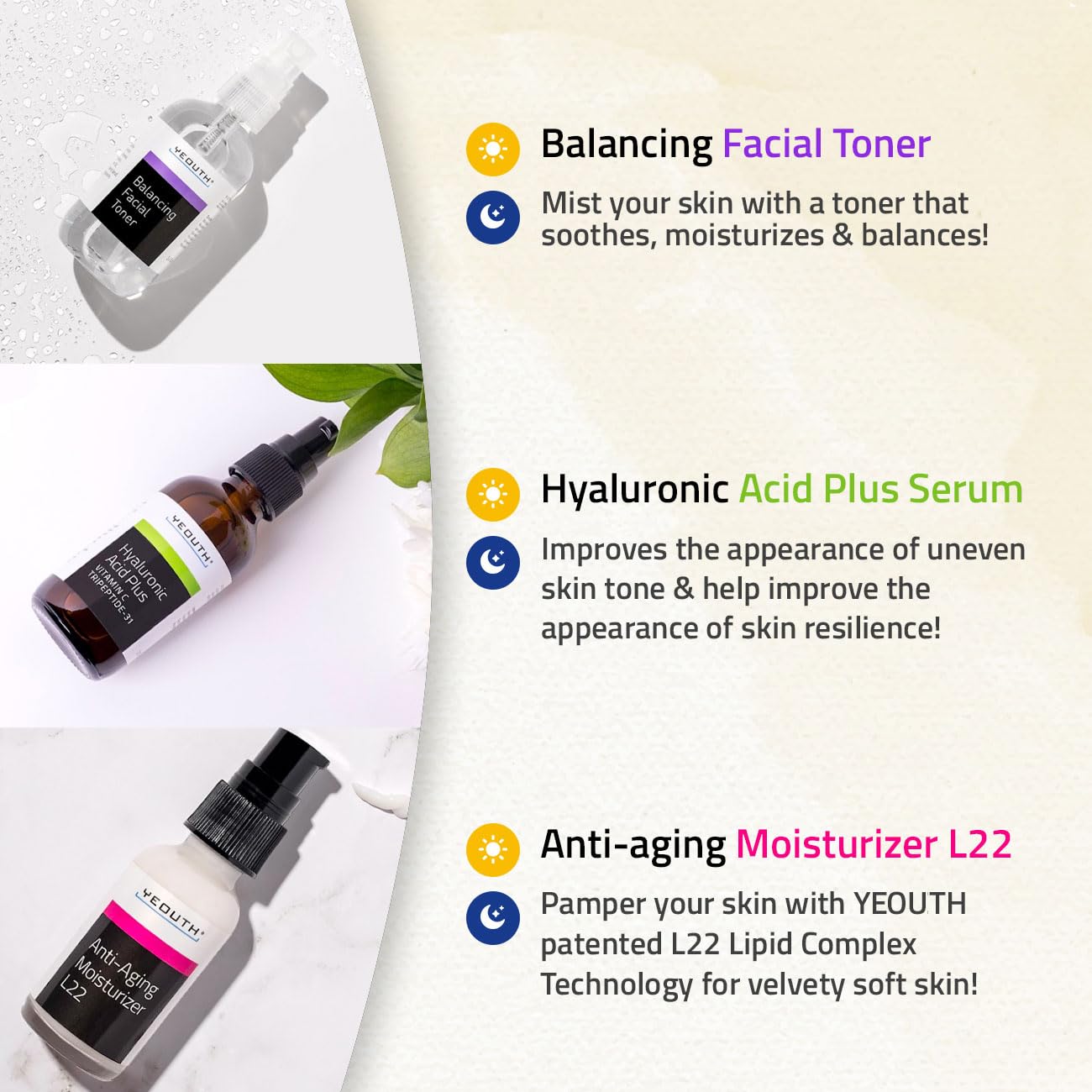 YEOUTH clean skincare ingredients close-up highlighting fragrance-free formula.