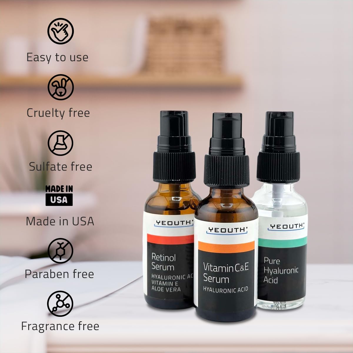 YEOUTH day routine application with vitamin C serum and hyaluronic acid