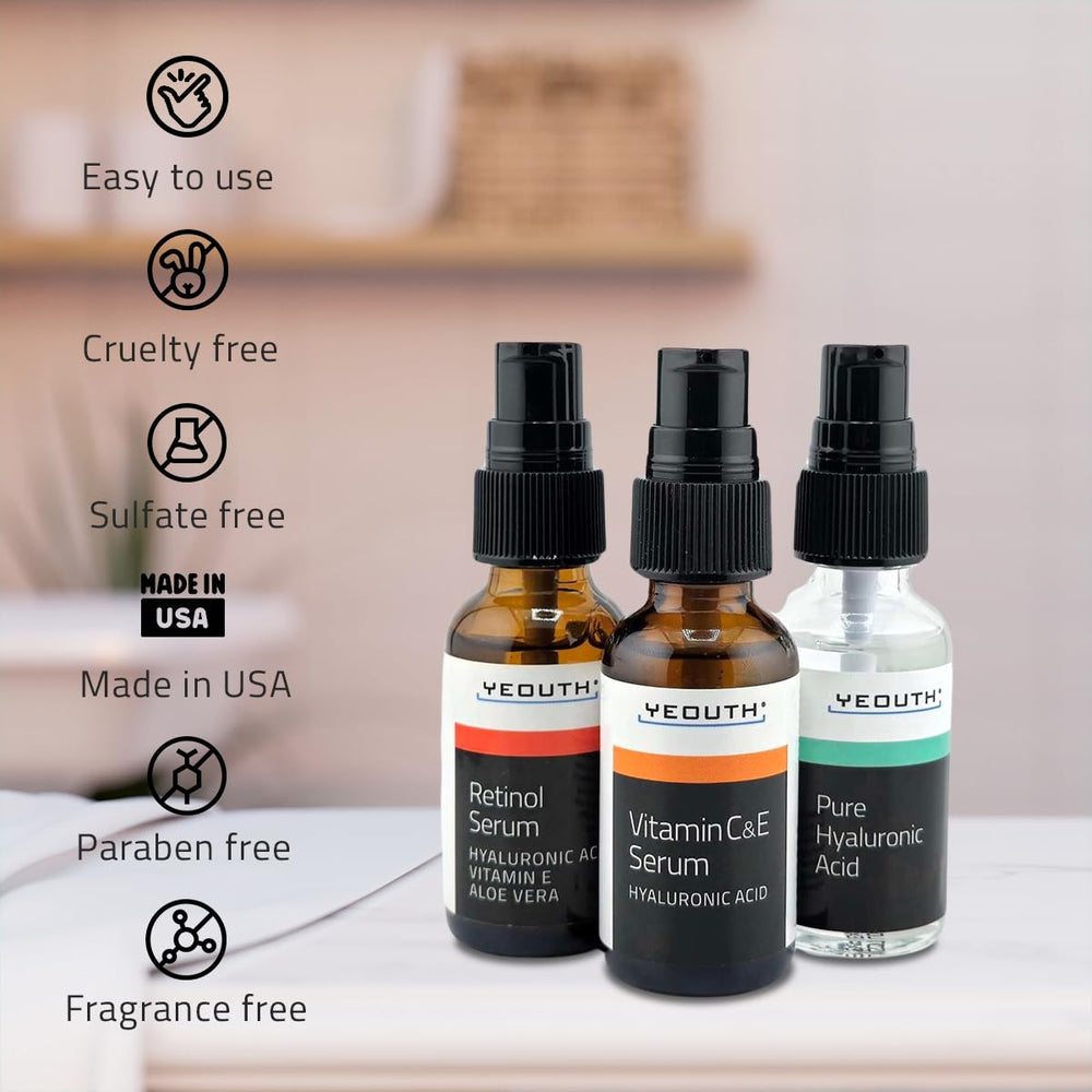 YEOUTH day routine application with vitamin C serum and hyaluronic acid