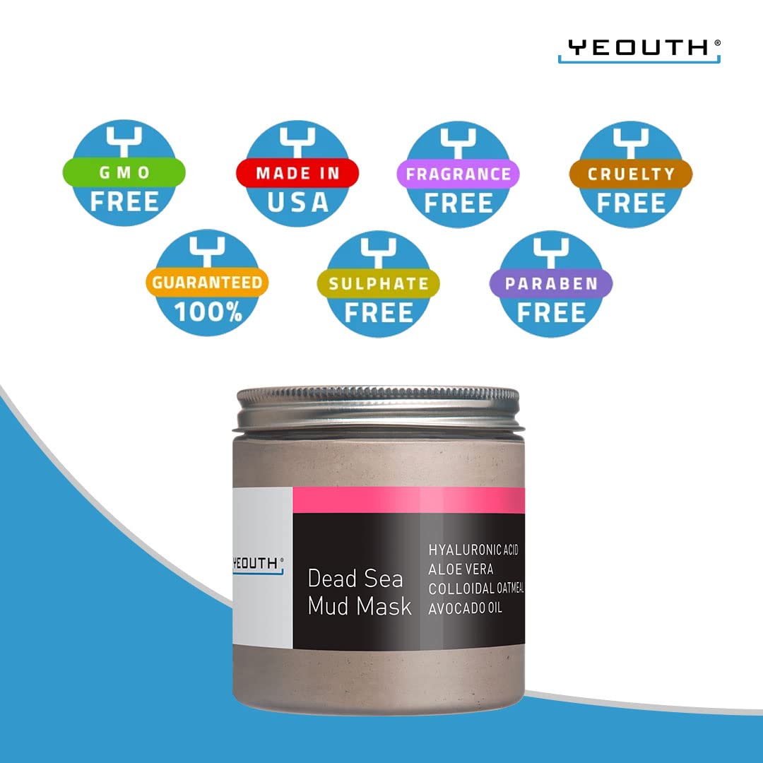 YEOUTH Dead Sea Mud Mask after-wash glow suggests smoother-looking skin
