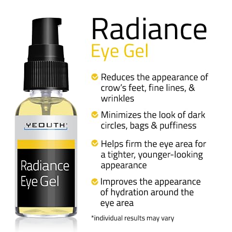 Routine shot showing YEOUTH eye gel beside serums and masks for a refreshed look.