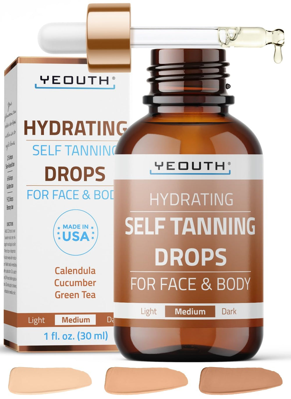 YEOUTH Face Tanning Drops bottle beside moisturizer for customizable glow.