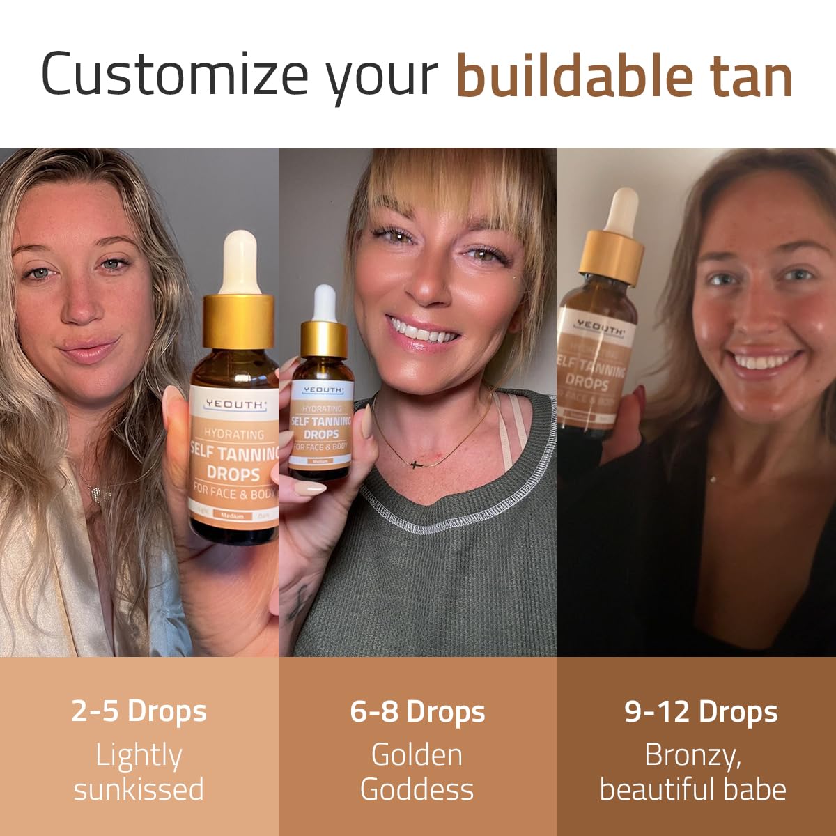 YEOUTH Face Tanning Drops mixed with moisturizer to create a personalized tan.