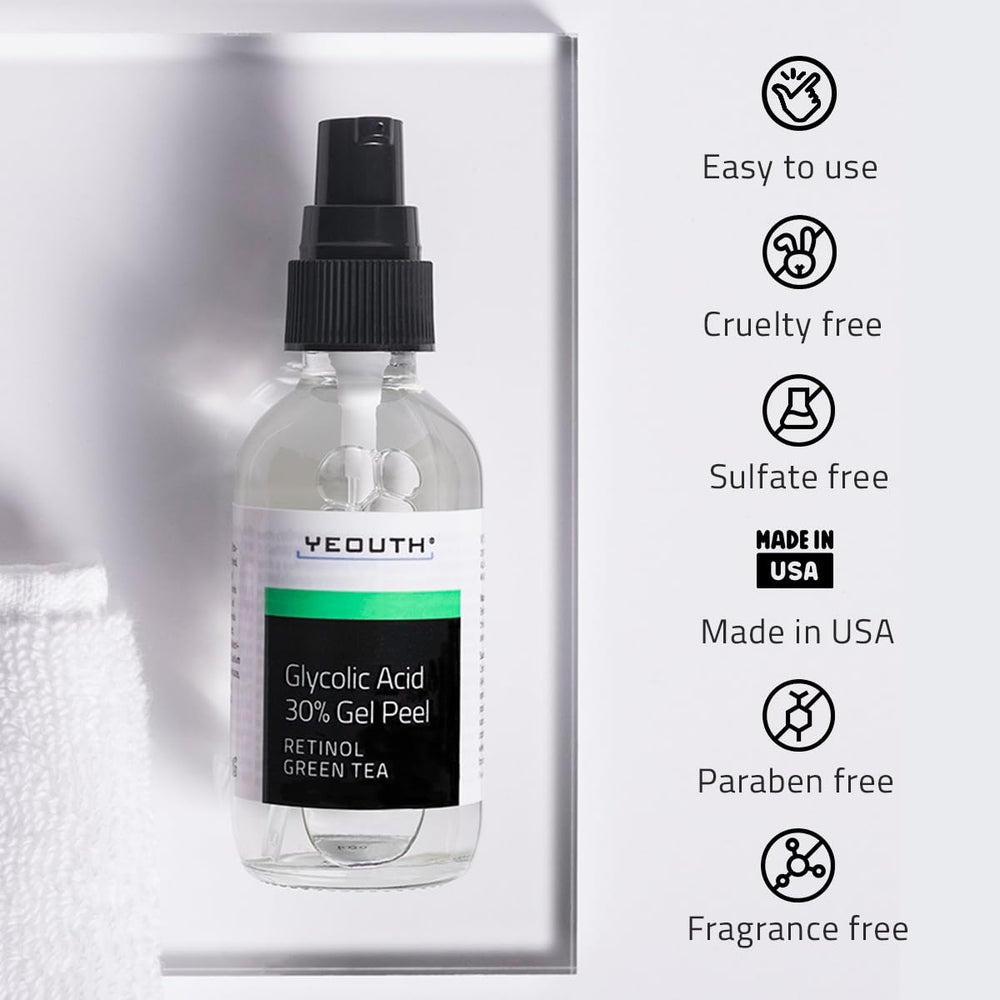 YEOUTH glycolic acid peel packaging proudly made in the USA.