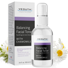 YEOUTH hydrating toner bottle close-up with chamomile for soothing hydration.
