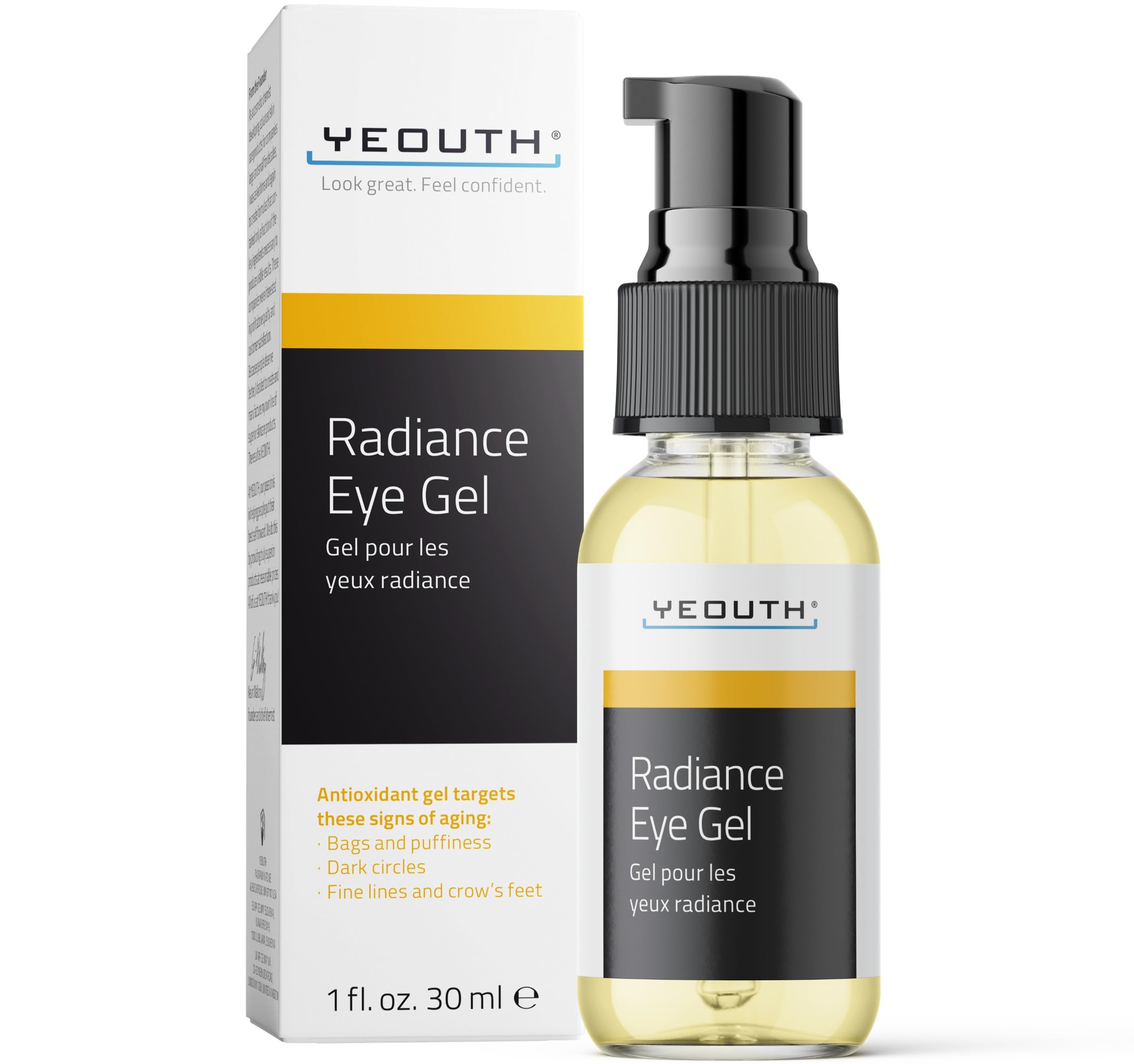 YEOUTH Under Eye Gel with Hyaluronic Acid in a 1oz tube for hydrated under-eye skin.