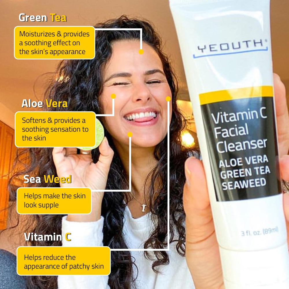 YEOUTH Vitamin C Cleanser foamy lather for gentle cleansing and hydration.
